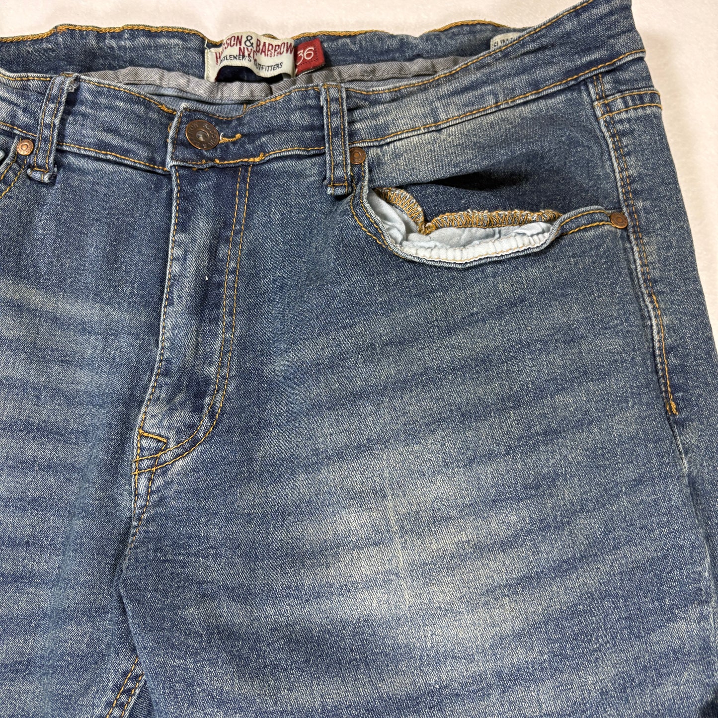 Hudson & Barrow Jeans Men 36 Blue Distressed Straight Fit Denim Faded Wash NYC