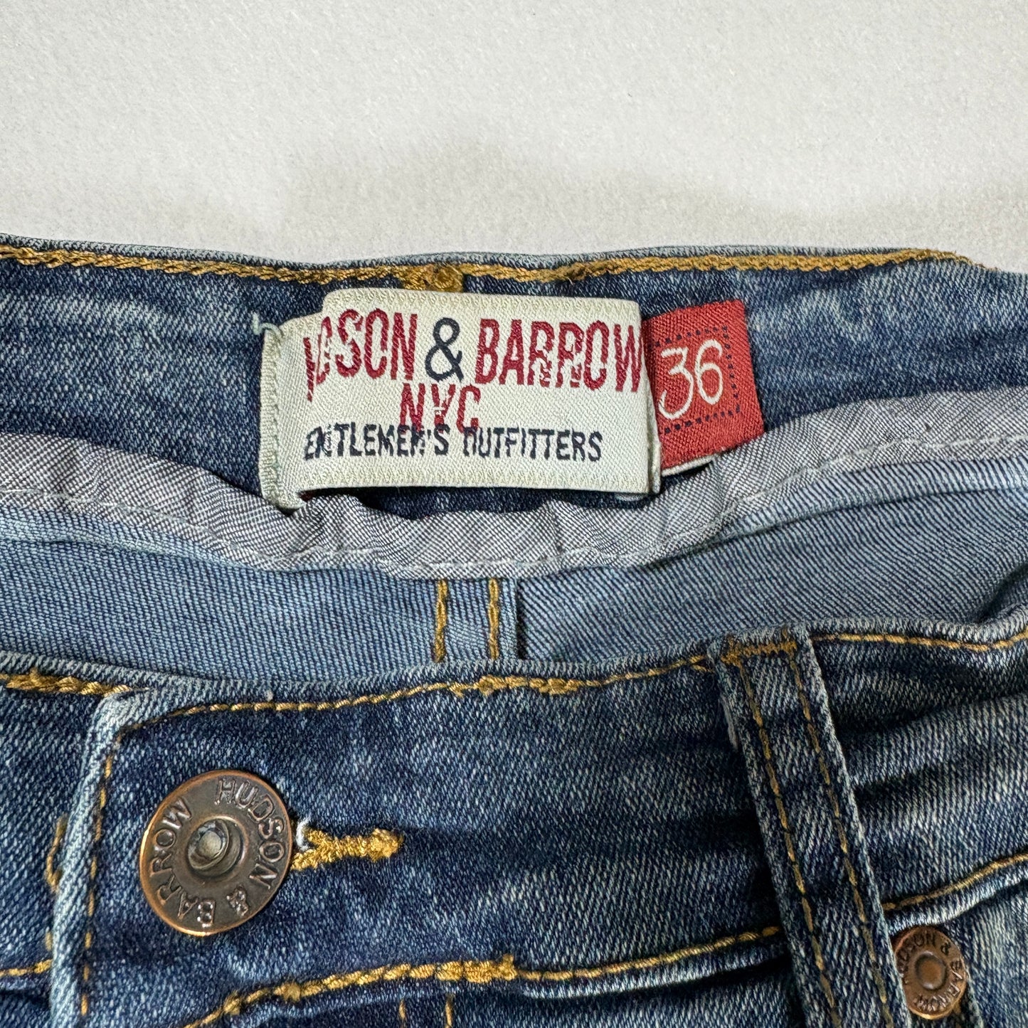 Hudson & Barrow Jeans Men 36 Blue Distressed Straight Fit Denim Faded Wash NYC