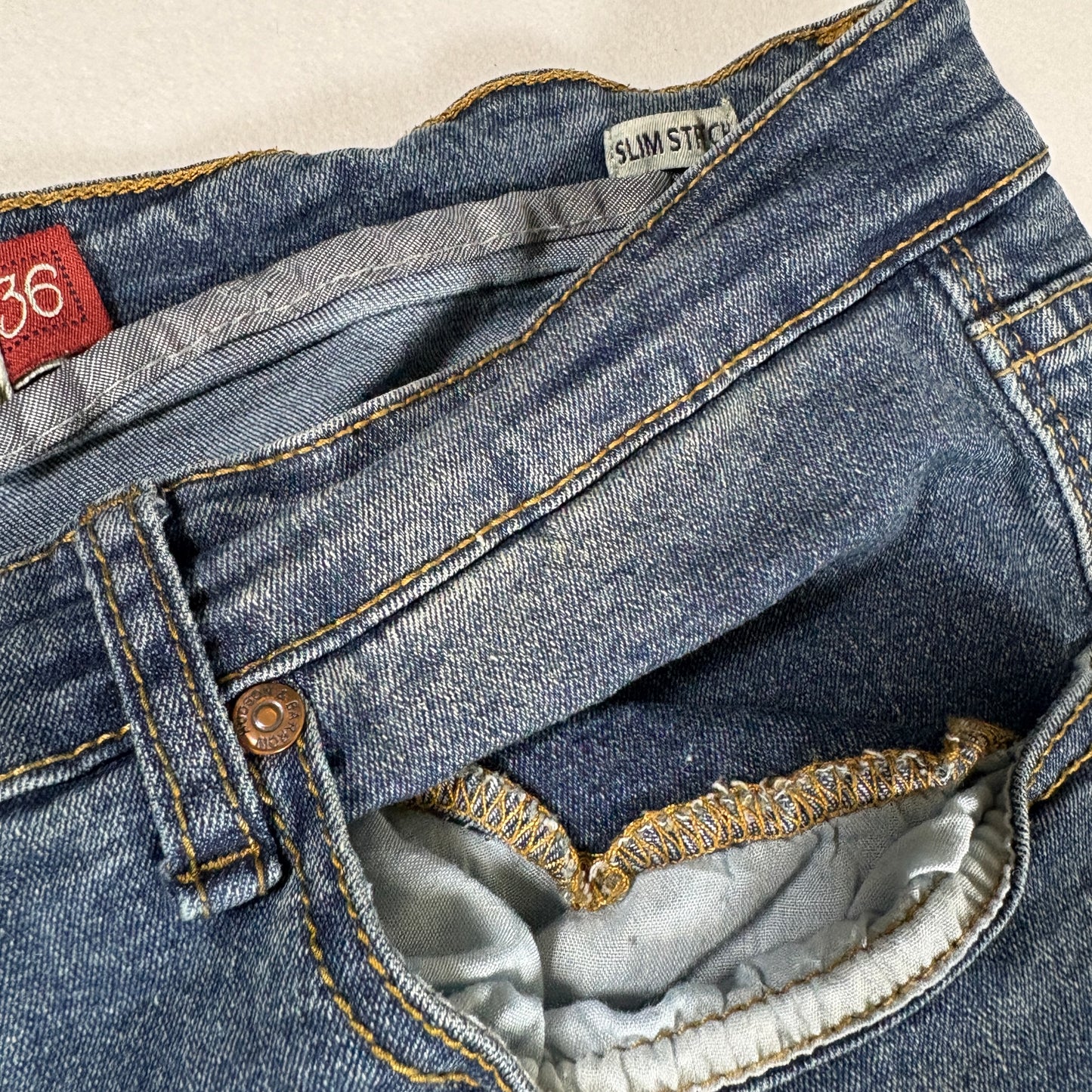 Hudson & Barrow Jeans Men 36 Blue Distressed Straight Fit Denim Faded Wash NYC