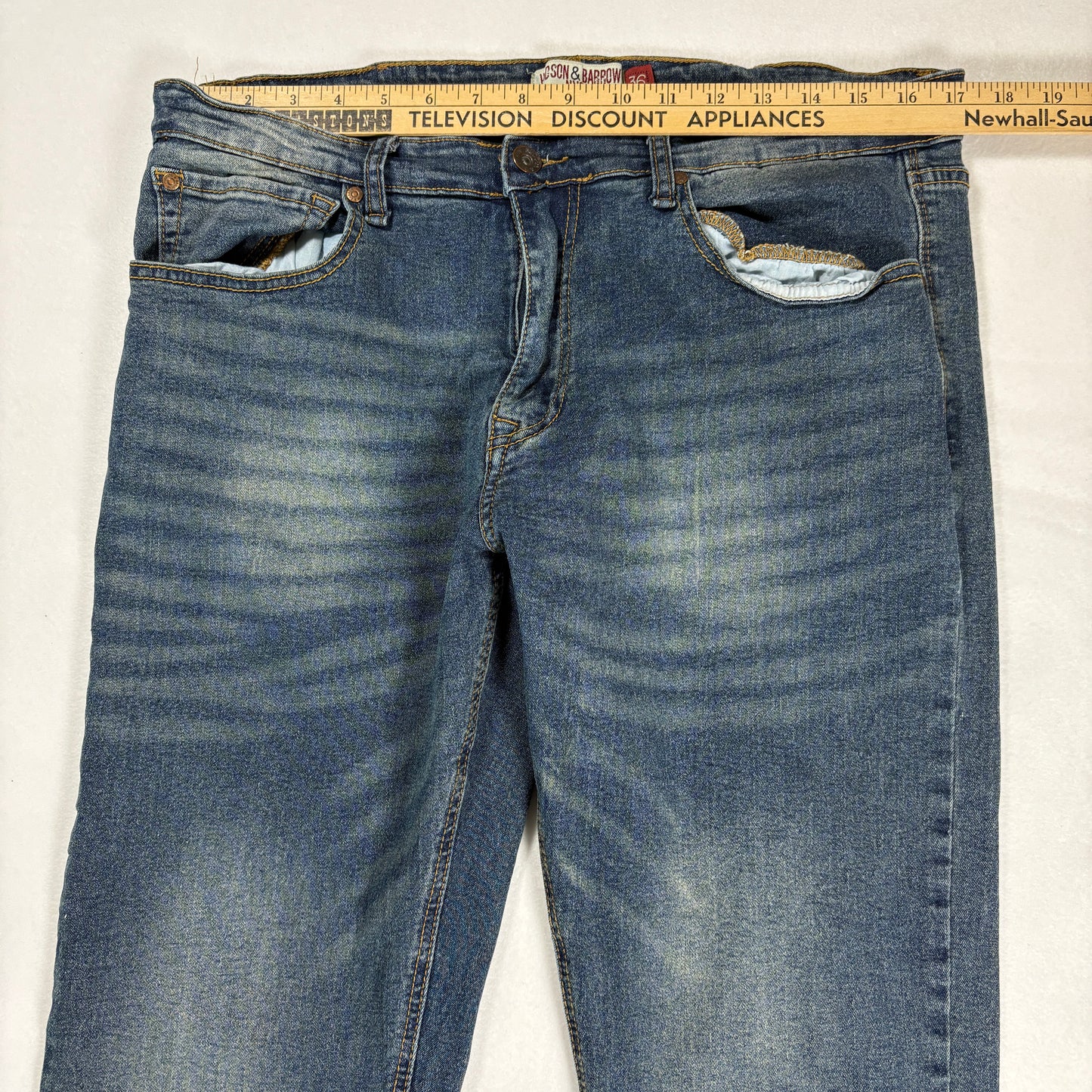 Hudson & Barrow Jeans Men 36 Blue Distressed Straight Fit Denim Faded Wash NYC
