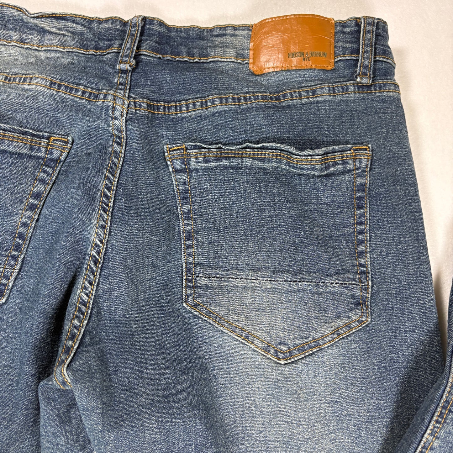 Hudson & Barrow Jeans Men 36 Blue Distressed Straight Fit Denim Faded Wash NYC