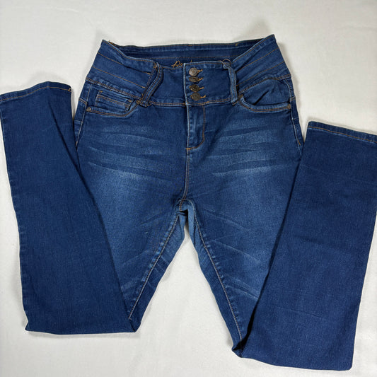 Bamboo Jeans Women 13/14 Blue High Rise Skinny Denim Pants Button Fly Stretch
