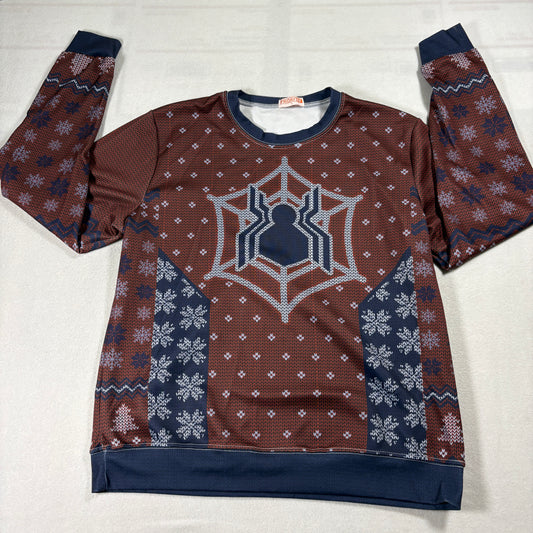 Friday 89 Spider Web Ugly Christmas Sweater Mens Large Red Blue Holiday Jumper