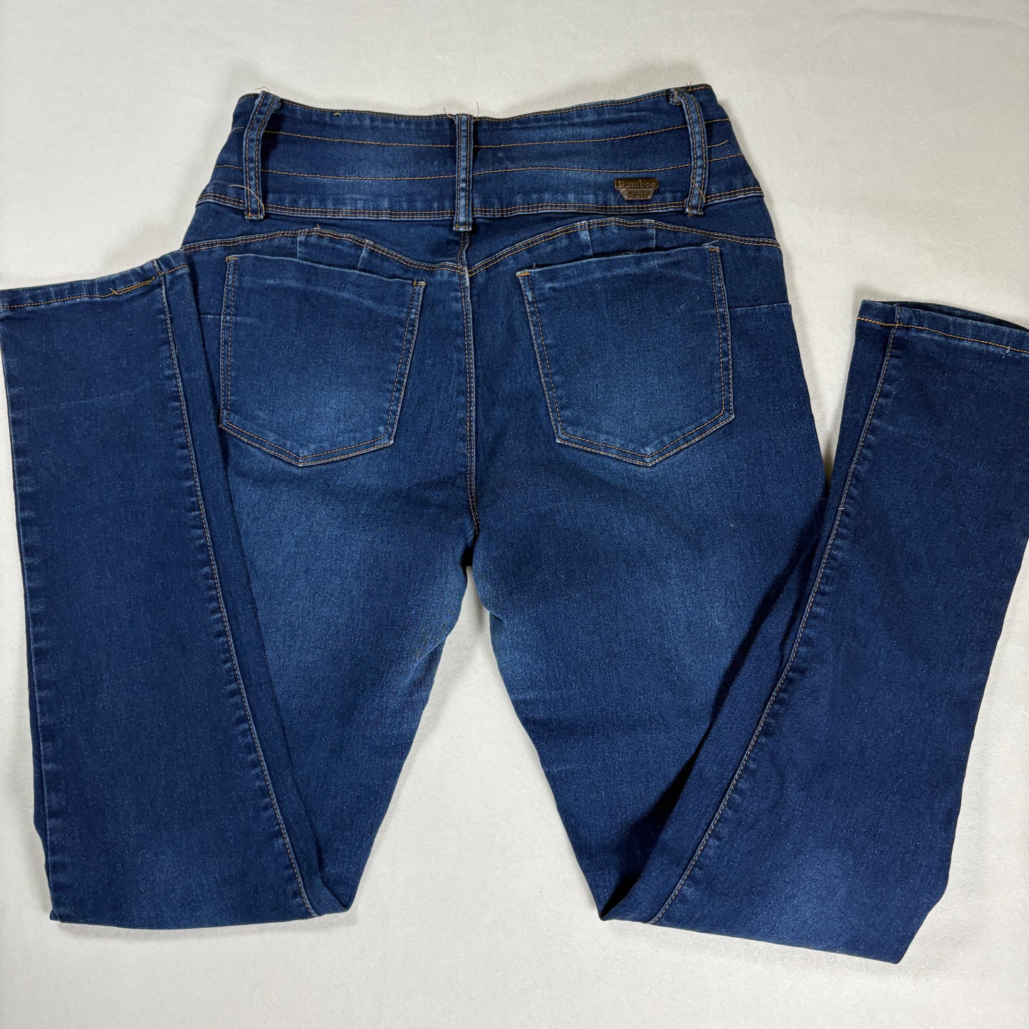 Bamboo Jeans Women 13/14 Blue High Rise Skinny Denim Pants Button Fly Stretch