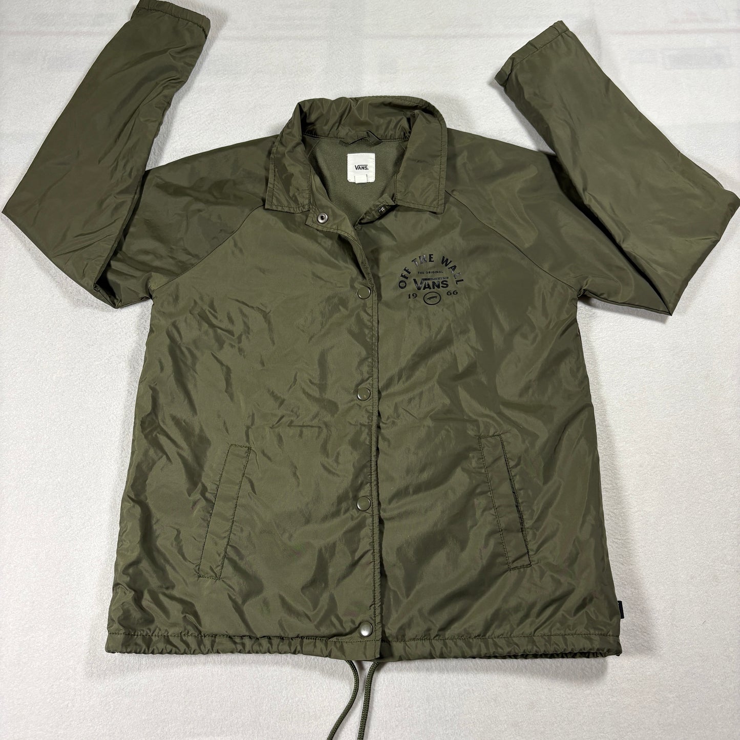 Vans Olive Green Coaches Jacket Mens XS Off The Wall Skate Streetwear Windbreaker