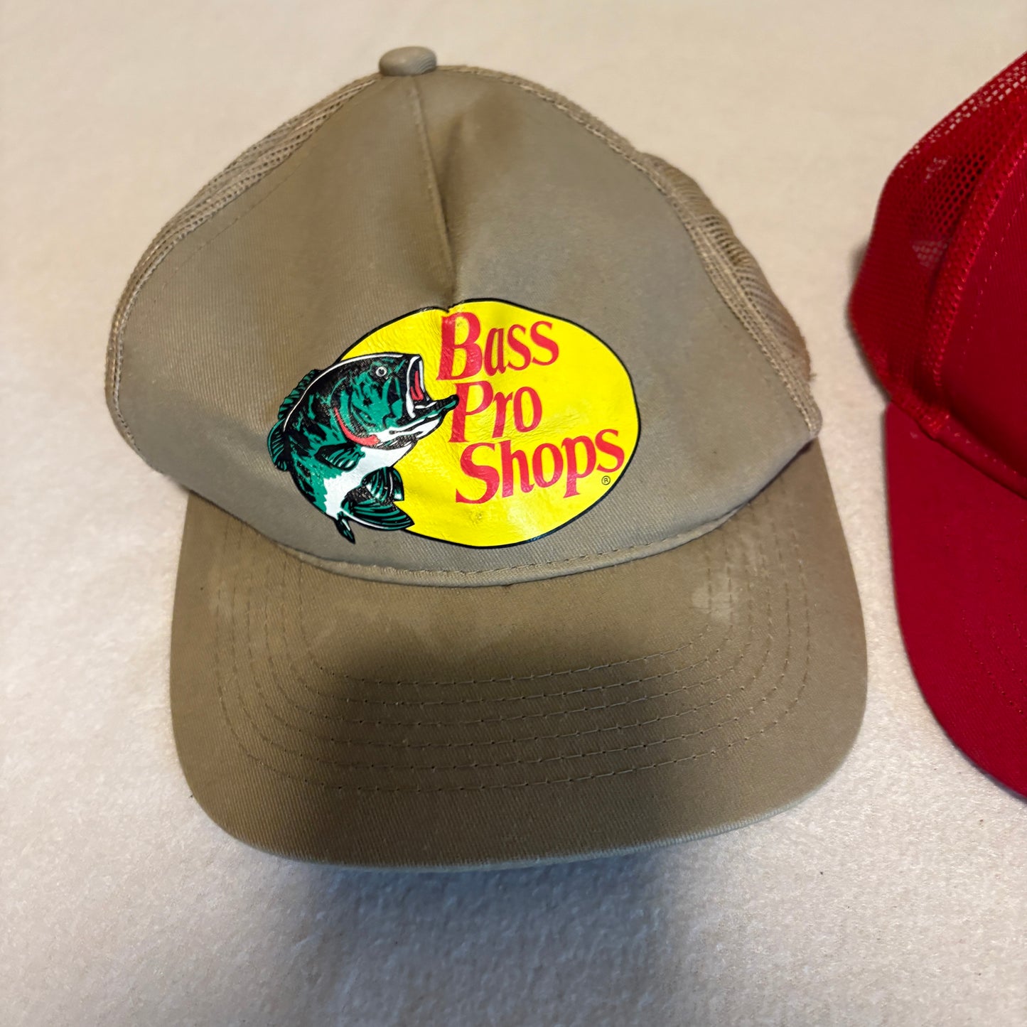 Lot 3 Bass Pro Shops Trucker Hats Mesh Snapback Fishing Caps Red Khaki Vintage