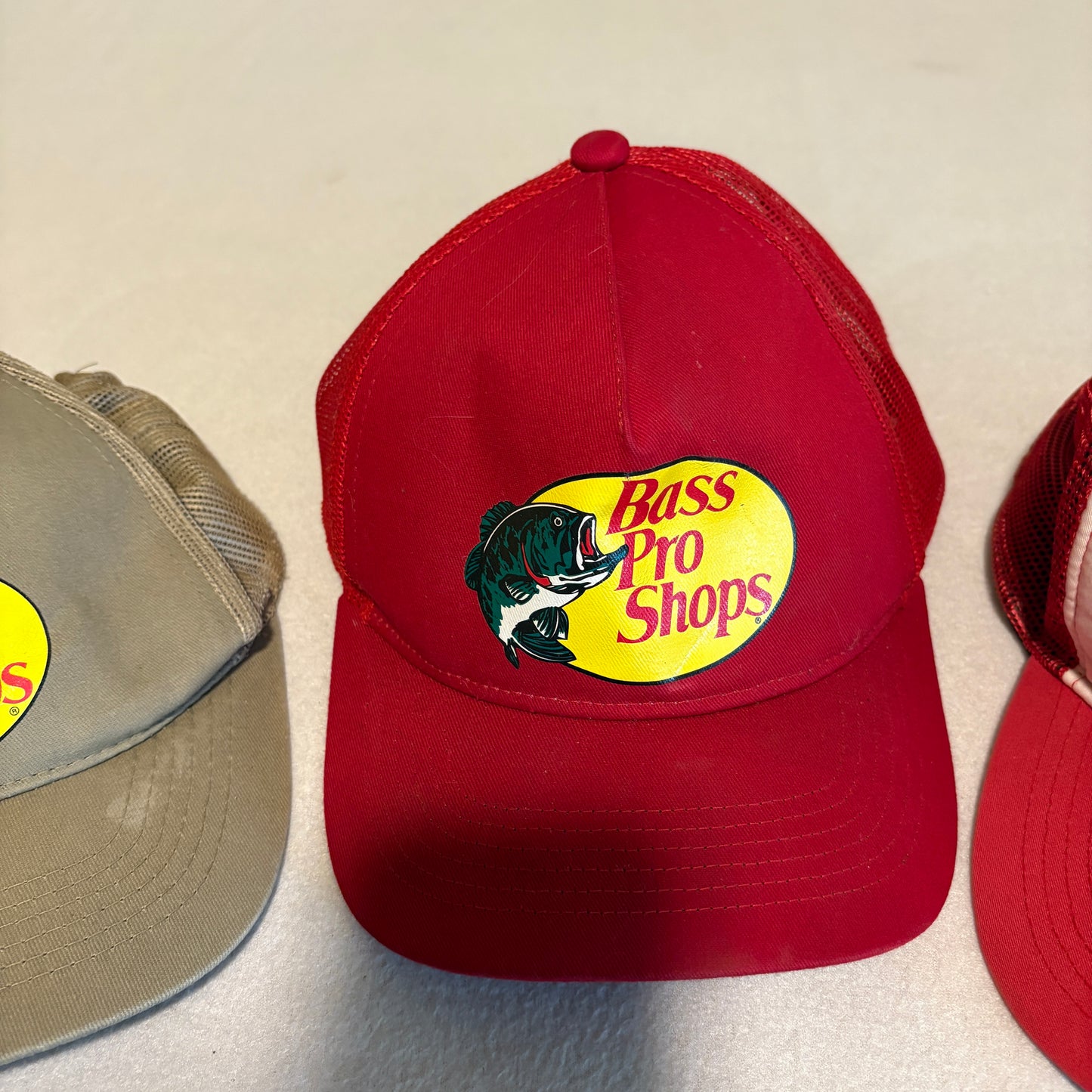 Lot 3 Bass Pro Shops Trucker Hats Mesh Snapback Fishing Caps Red Khaki Vintage