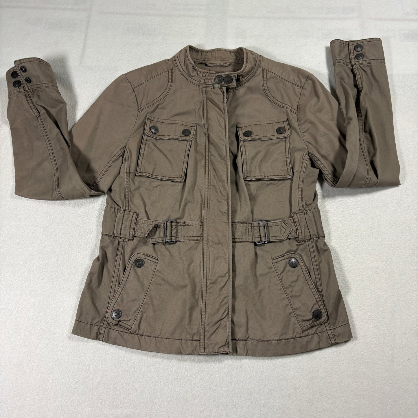 Ann Taylor Loft Utility Jacket Womens Size 4 Brown Belted Cargo Moto Style Coat