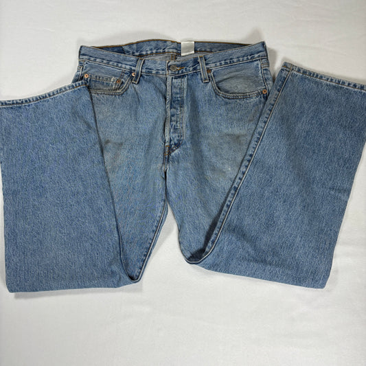 Levi’s 501 Jeans Men 36x30 Blue Denim Button Fly Vintage Distressed Stained USA Style