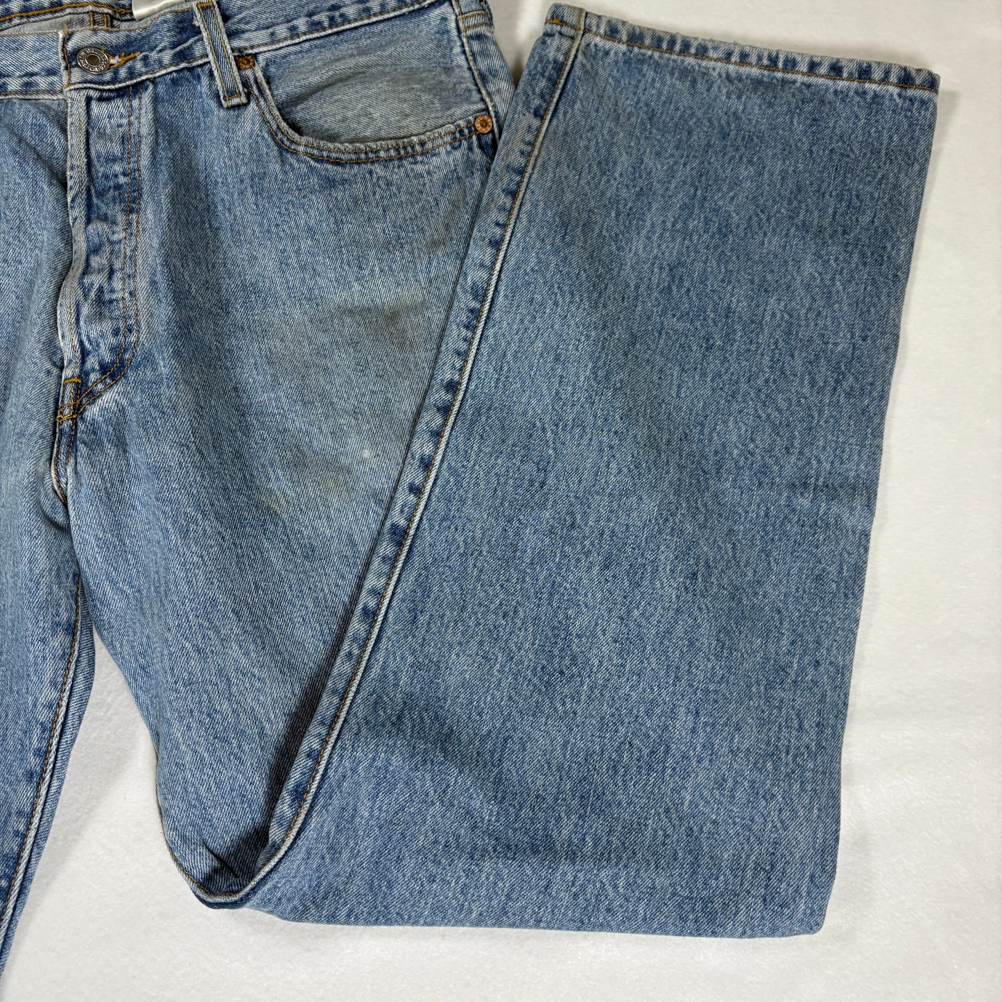 Levi’s 501 Jeans Men 36x30 Blue Denim Button Fly Vintage Distressed Stained USA Style