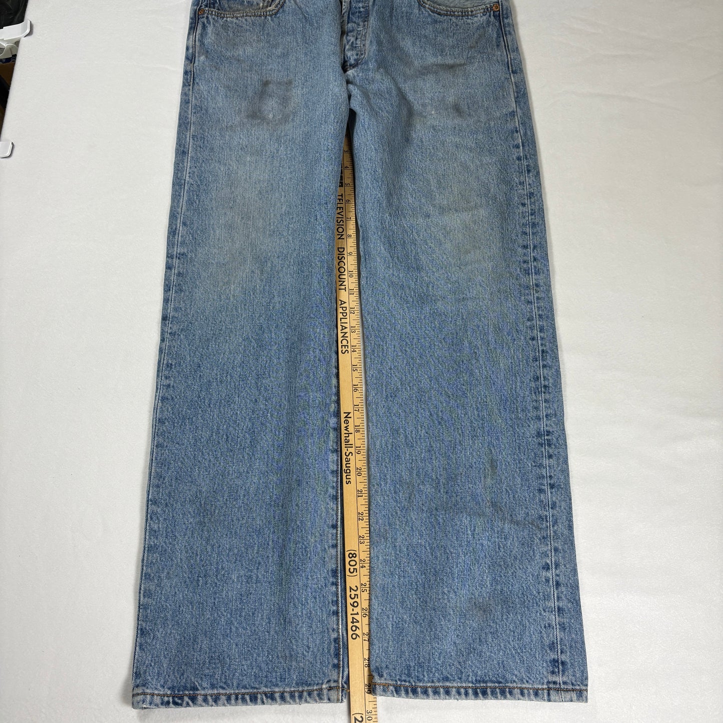 Levi’s 501 Jeans Men 36x30 Blue Denim Button Fly Vintage Distressed Stained USA Style