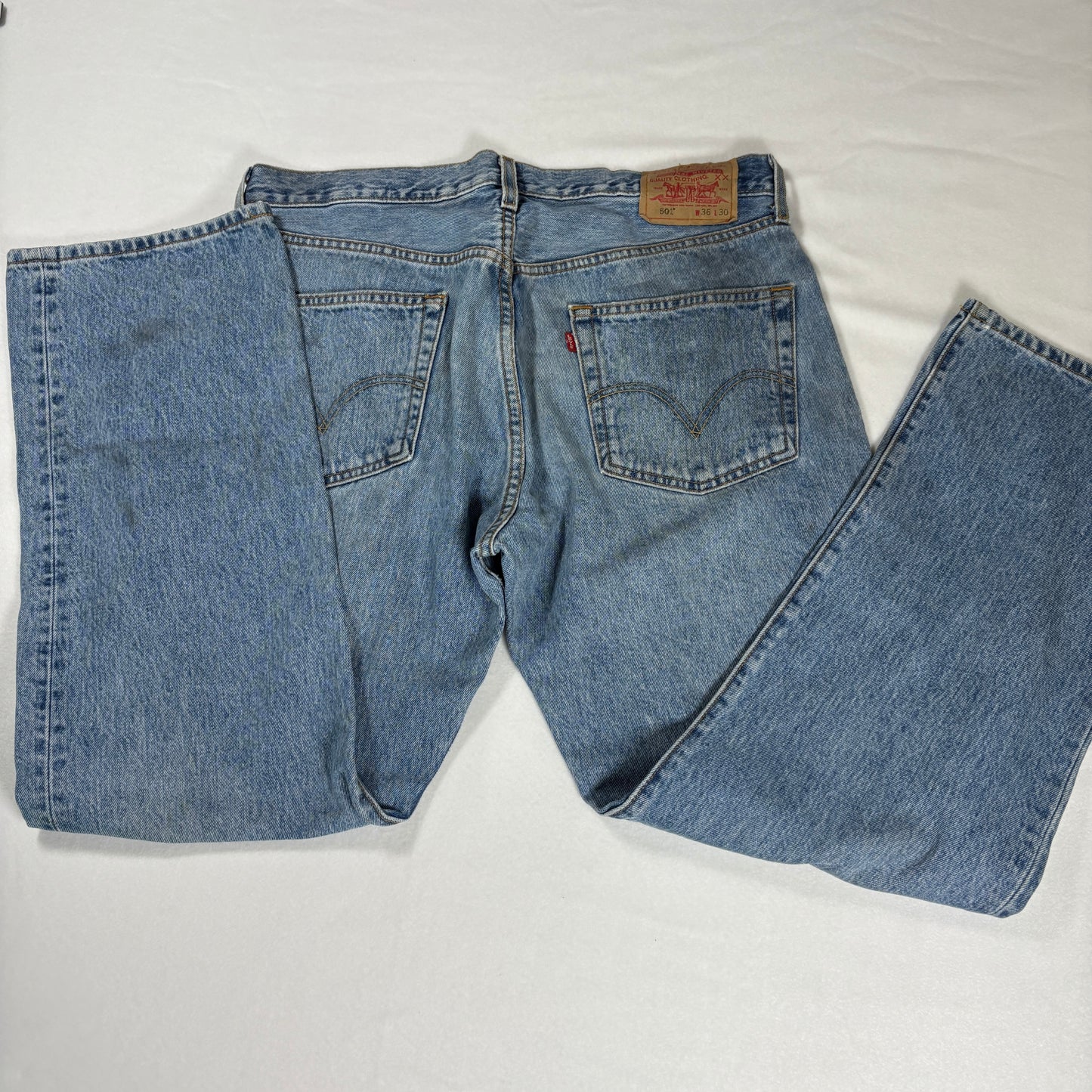 Levi’s 501 Jeans Men 36x30 Blue Denim Button Fly Vintage Distressed Stained USA Style