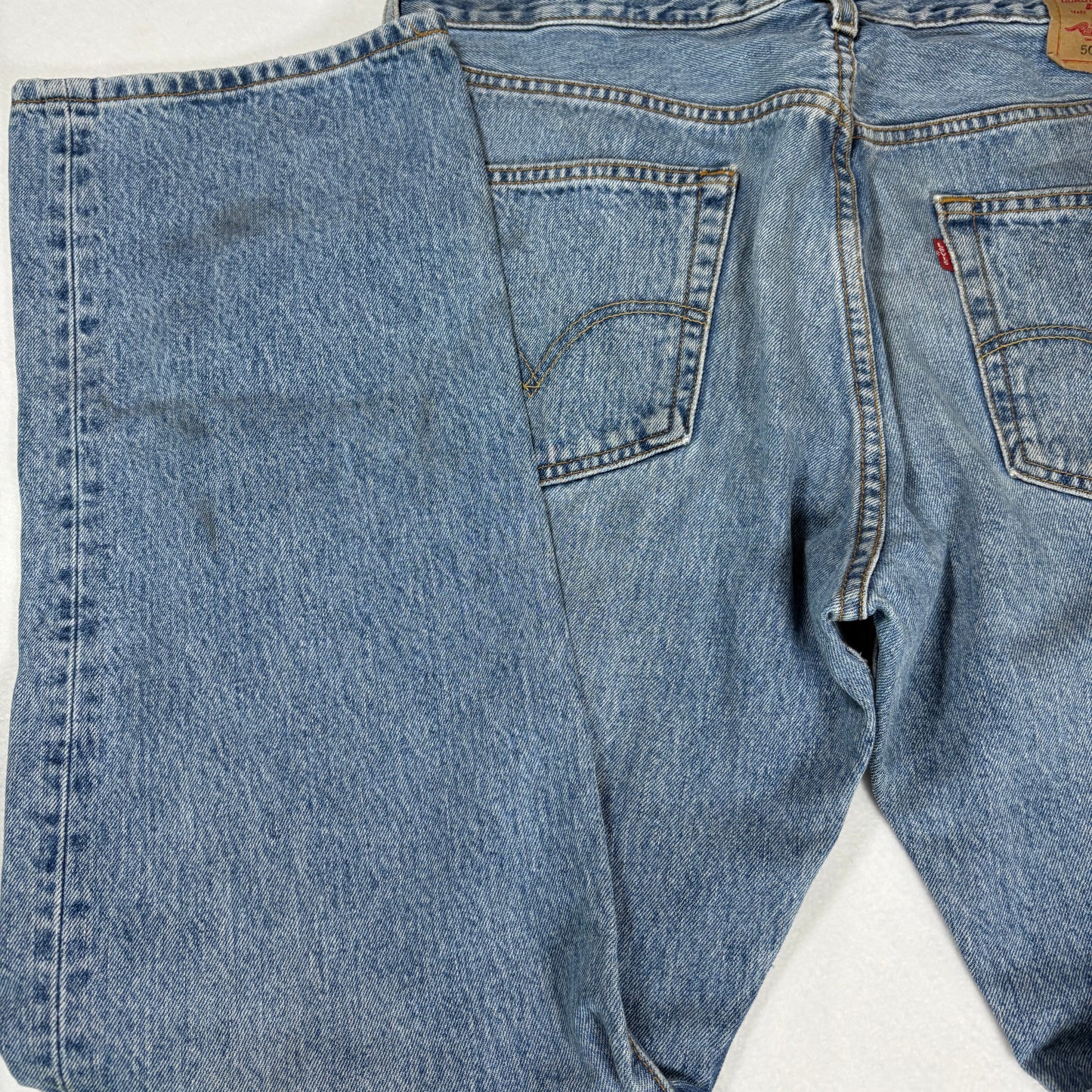 Levi’s 501 Jeans Men 36x30 Blue Denim Button Fly Vintage Distressed Stained USA Style