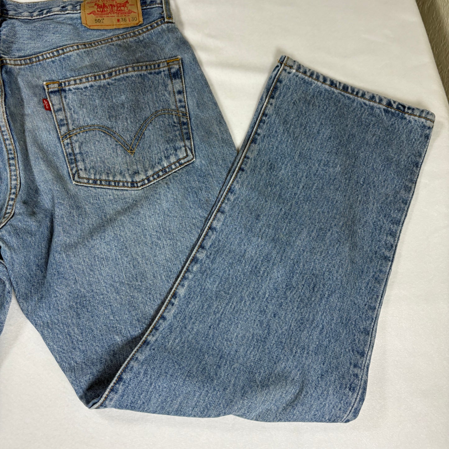 Levi’s 501 Jeans Men 36x30 Blue Denim Button Fly Vintage Distressed Stained USA Style
