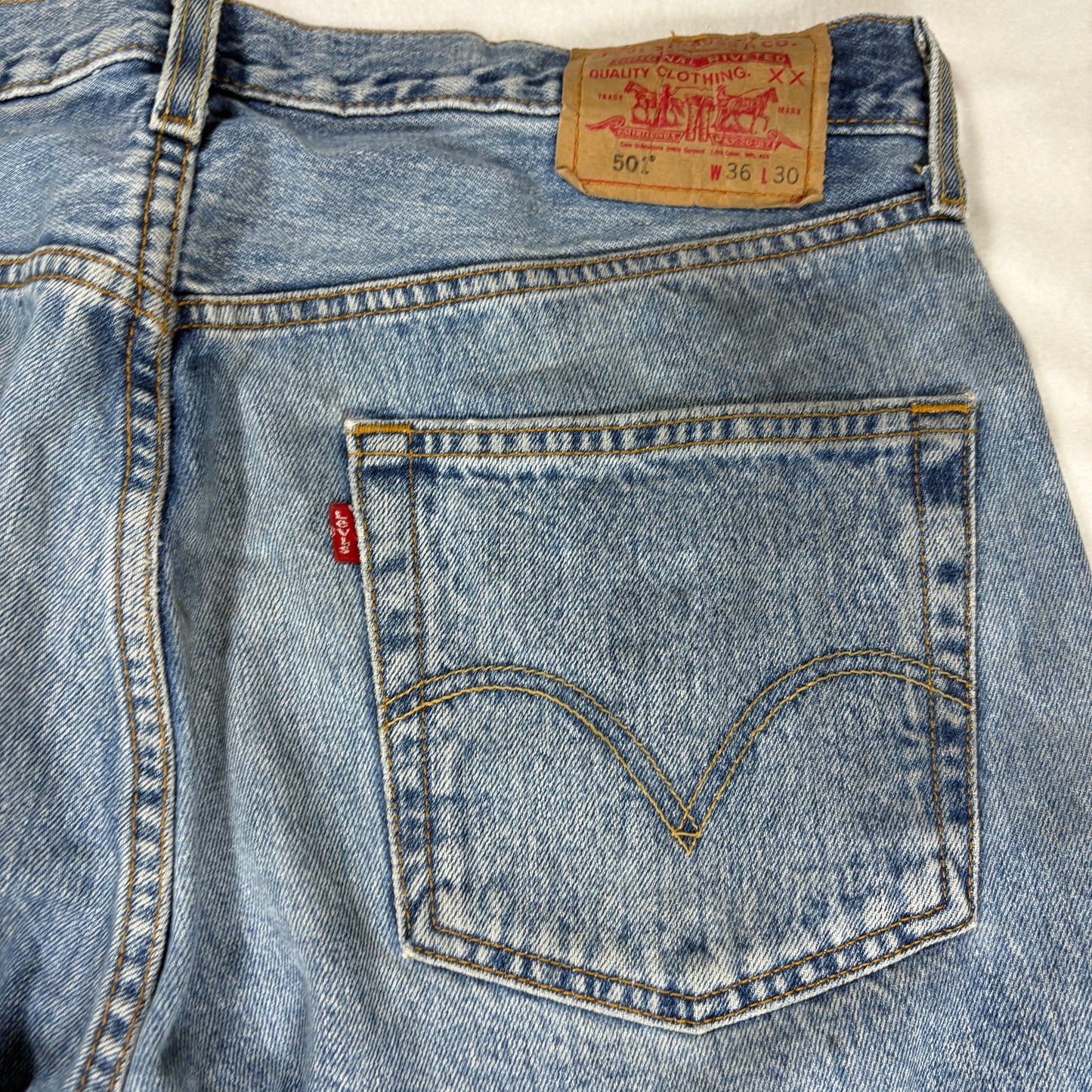 Levi’s 501 Jeans Men 36x30 Blue Denim Button Fly Vintage Distressed Stained USA Style