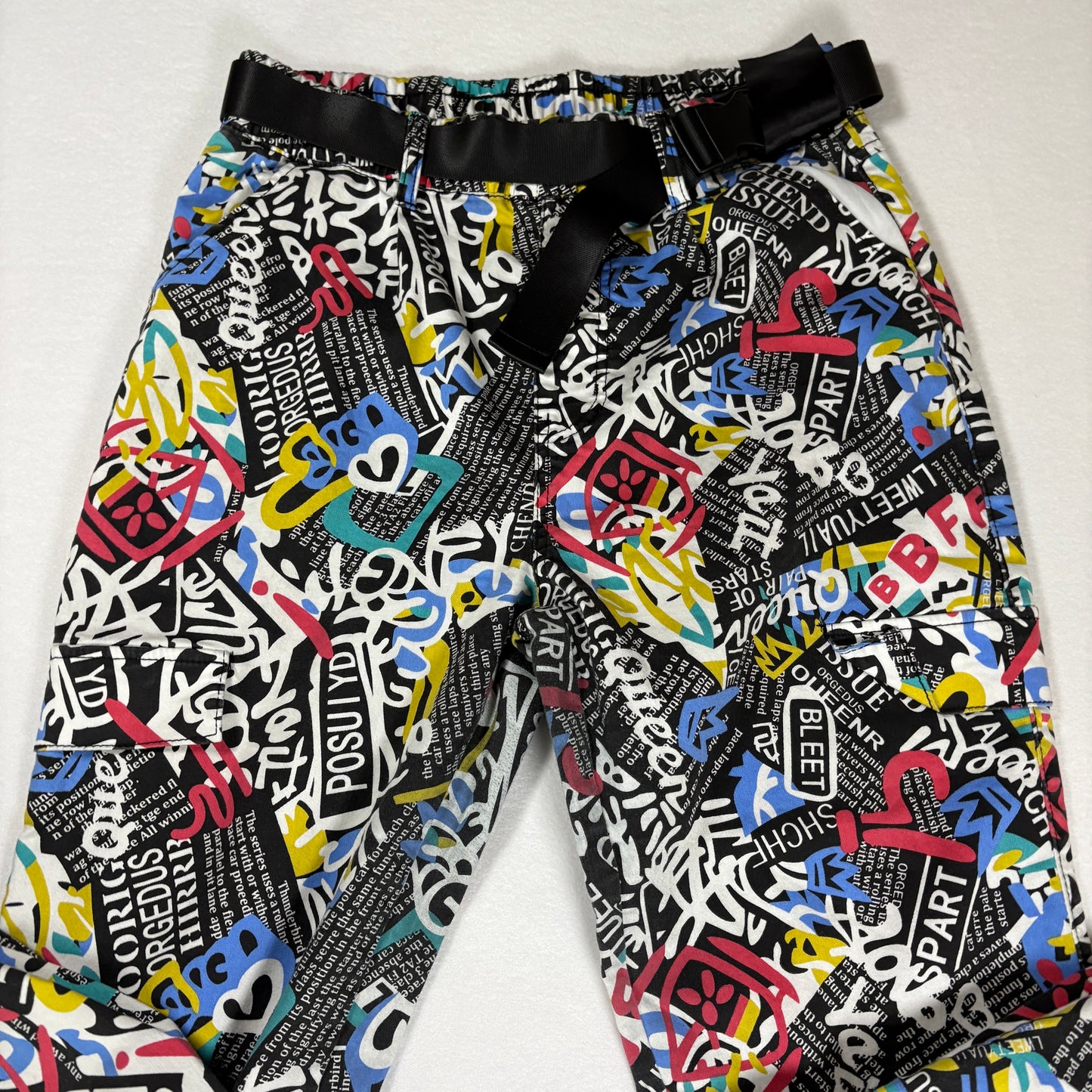 VIP Pants Graffiti Print Joggers Streetwear Black Multi Color Size 15/32