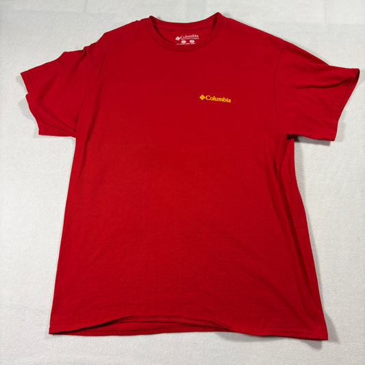 Columbia T Shirt Mens Large Red Hiking Dog Sunset Graphic Outdoor Cotton Tshirt