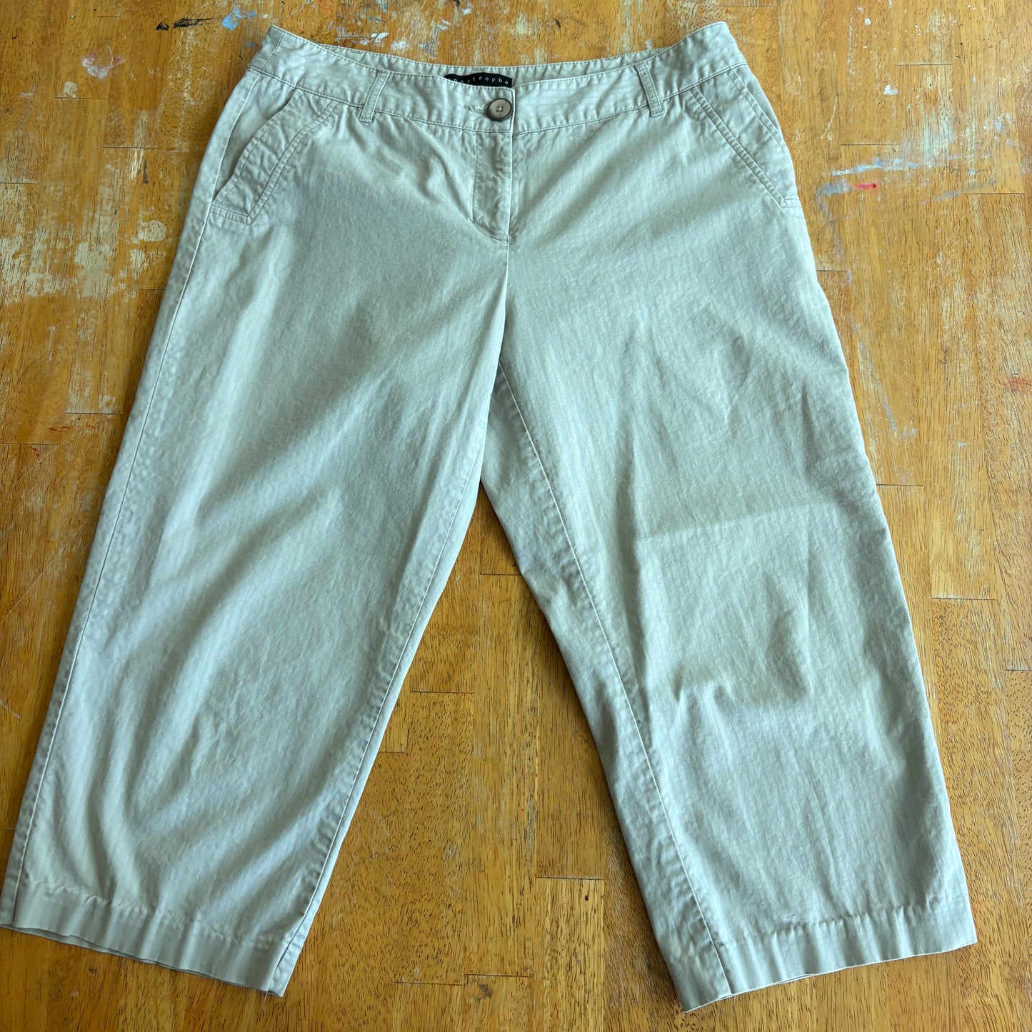 Apostrophe Fiona Womens Cropped Pants Size 8 Khaki Stretch Casual Summer Wear Up