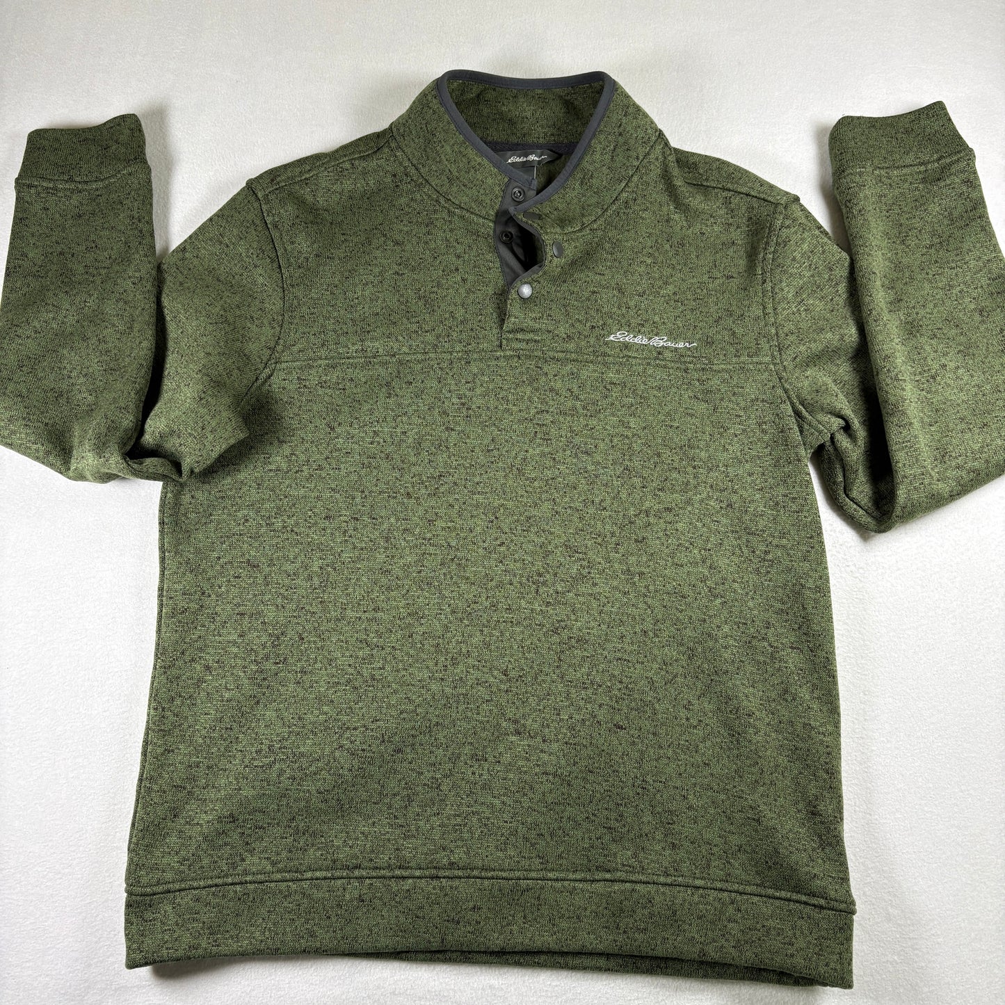 Eddie Bauer Mens L Green Fleece Pullover Sweater 1/4 Snap Y2K Outdoor Hiking