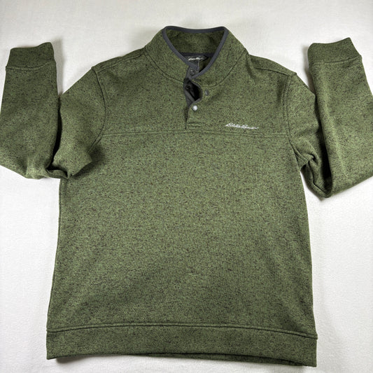 Eddie Bauer Mens L Green Fleece Pullover Sweater 1/4 Snap Y2K Outdoor Hiking