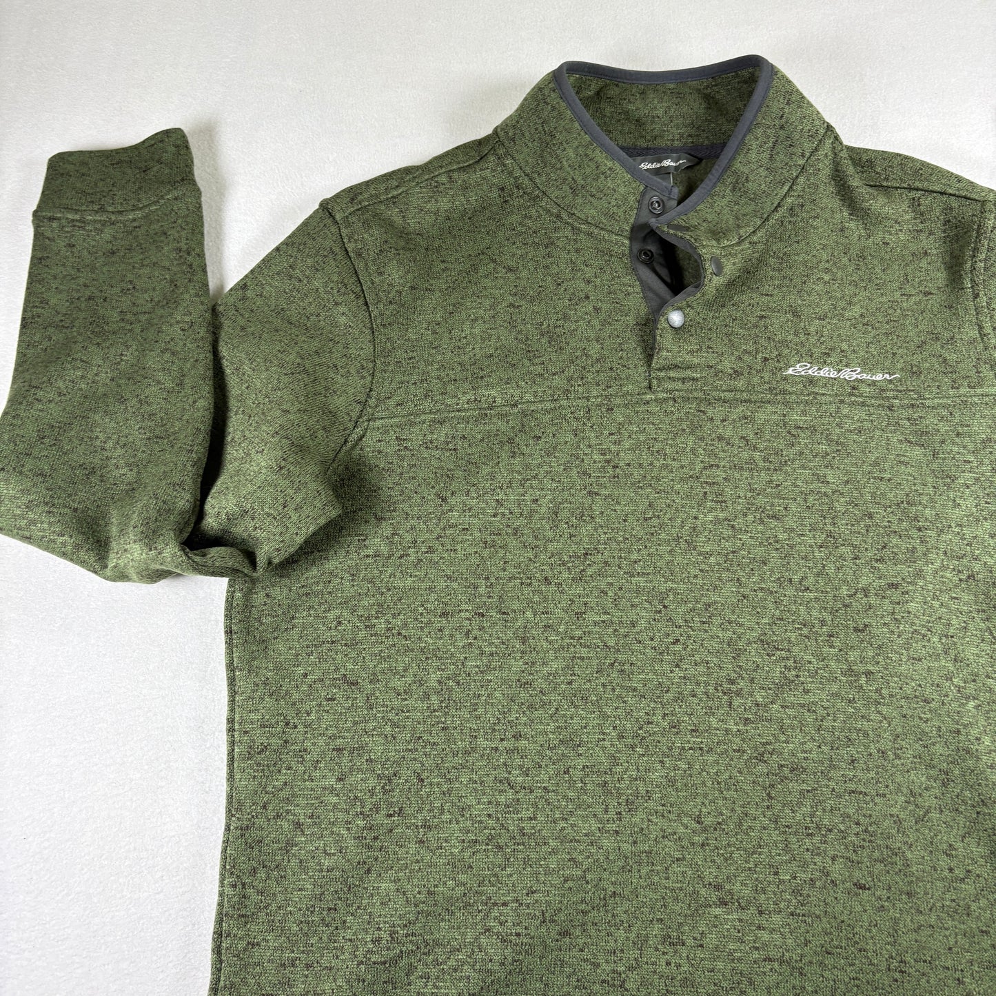 Eddie Bauer Mens L Green Fleece Pullover Sweater 1/4 Snap Y2K Outdoor Hiking