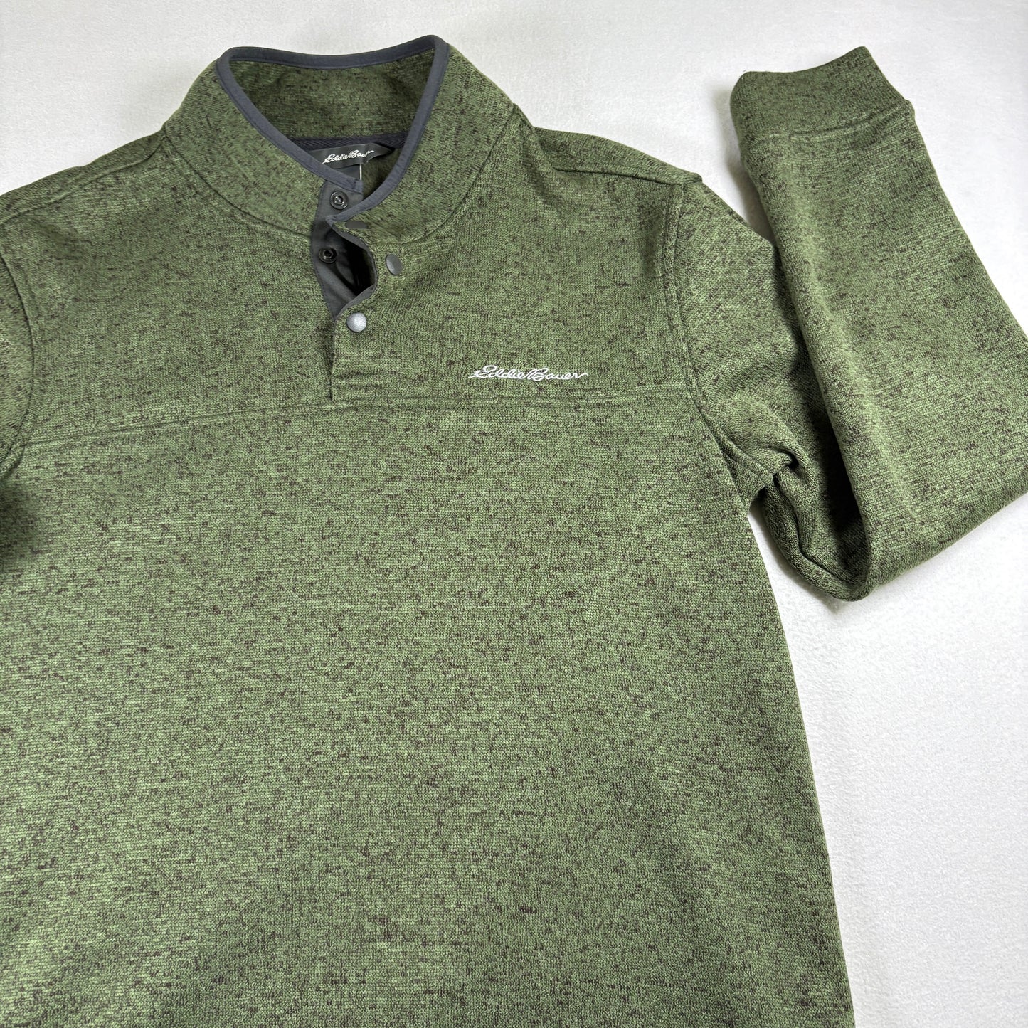 Eddie Bauer Mens L Green Fleece Pullover Sweater 1/4 Snap Y2K Outdoor Hiking