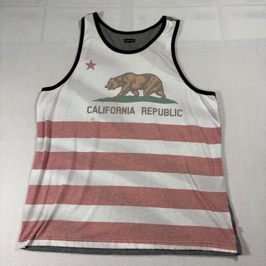 Levi’s Tank Top Mens XL California Republic Bear Flag Graphic Red White Shirt