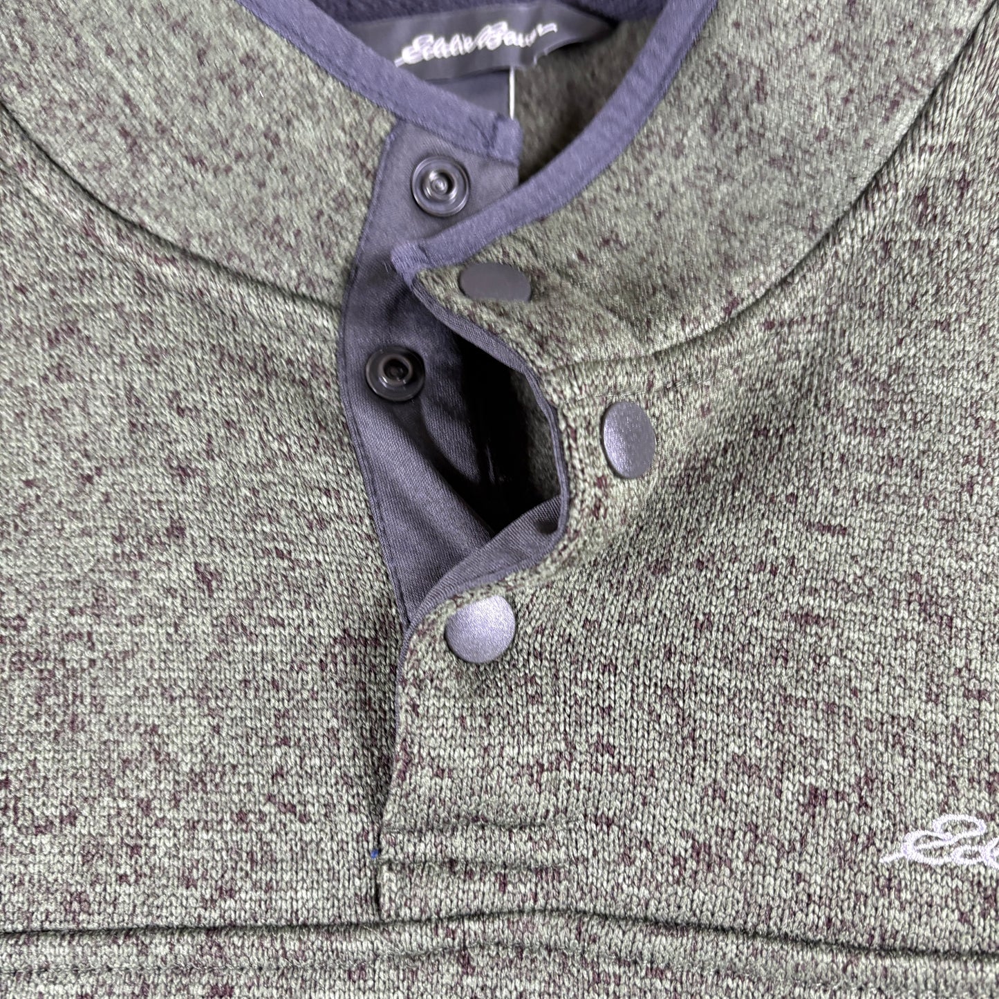 Eddie Bauer Mens L Green Fleece Pullover Sweater 1/4 Snap Y2K Outdoor Hiking