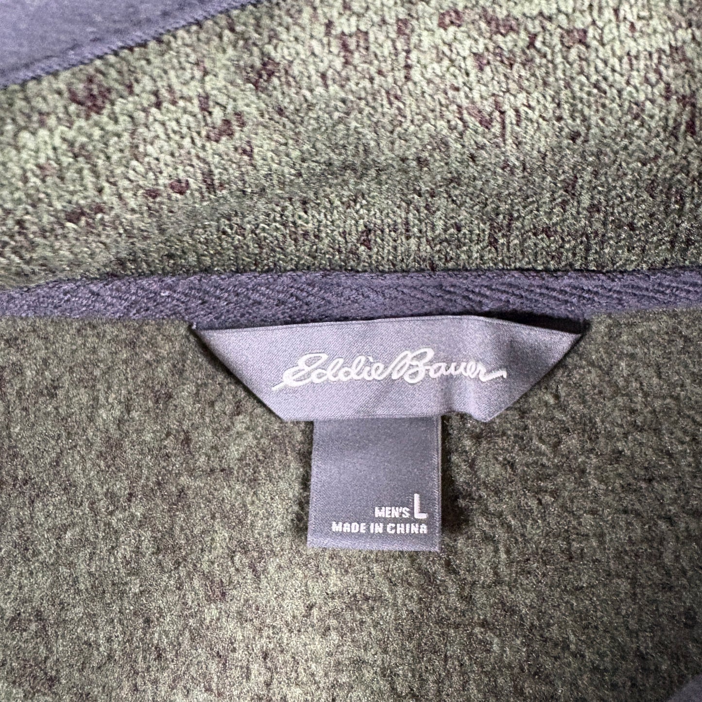 Eddie Bauer Mens L Green Fleece Pullover Sweater 1/4 Snap Y2K Outdoor Hiking
