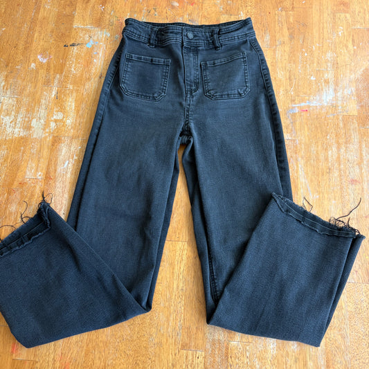 OAT New York Jeans Womens 4 27 Black High Rise Straight Raw Hem Denim Y2K 90S!