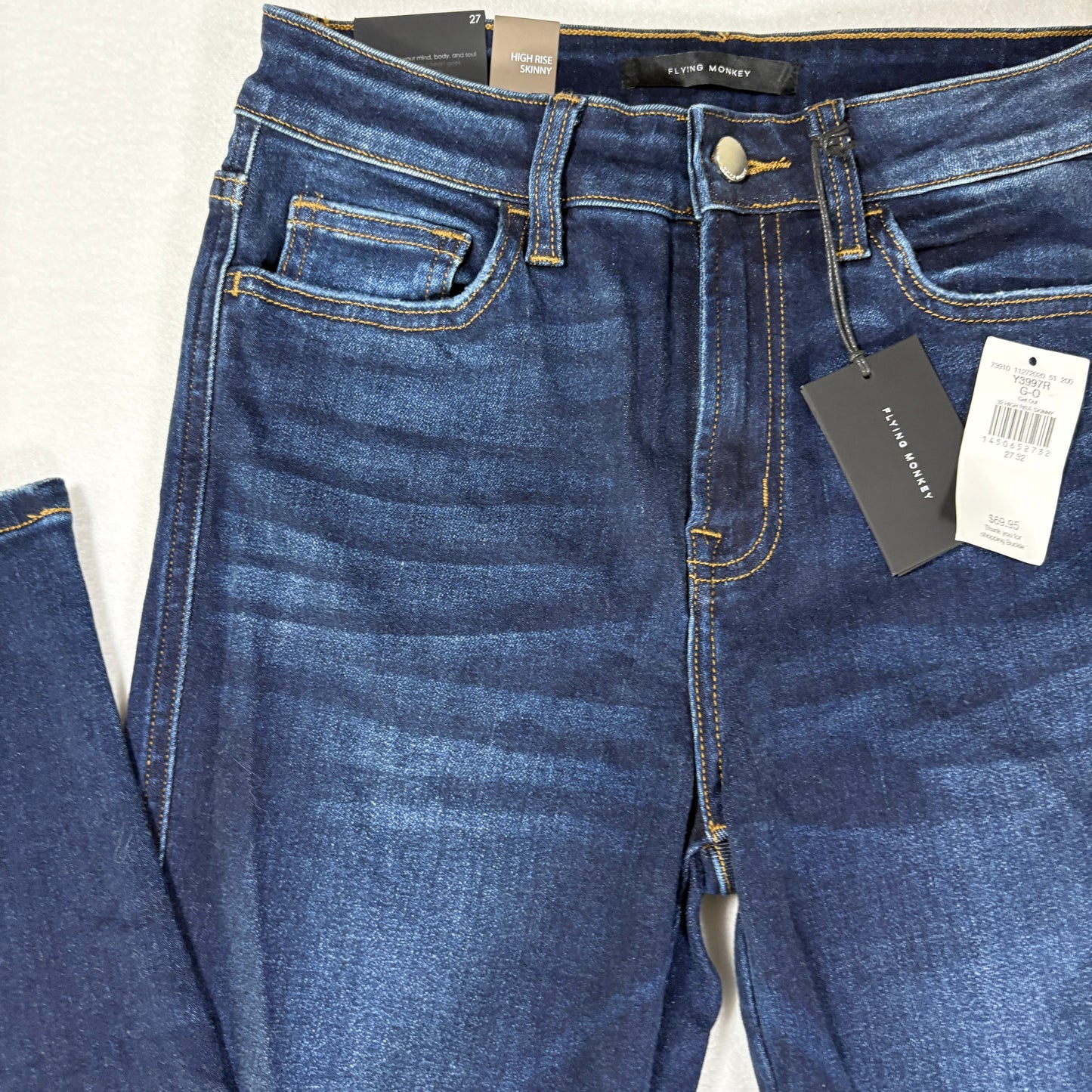 Flying Monkey Jeans Women’s 27x32 High Rise Skinny Dark Wash Stretch NWT $69