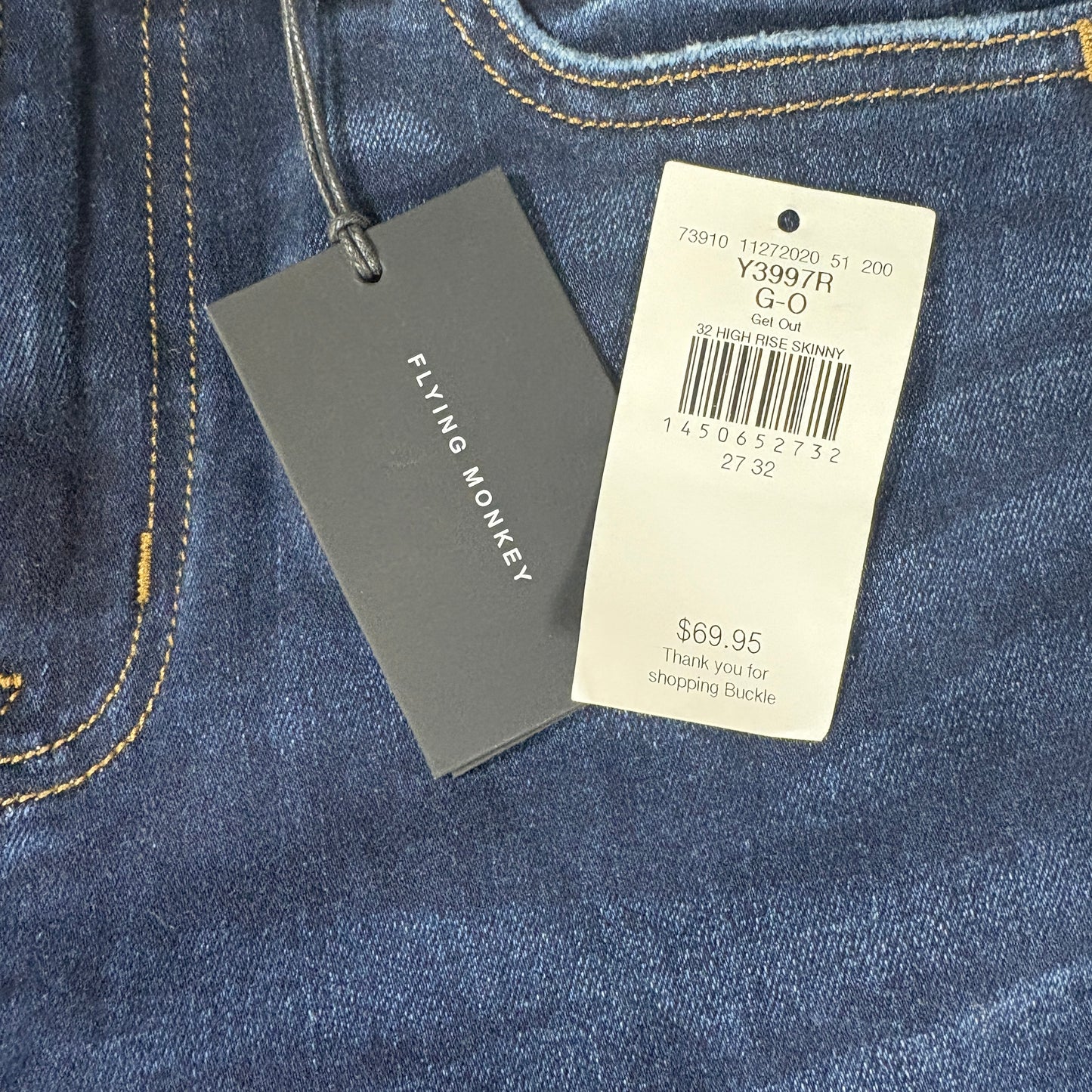 Flying Monkey Jeans Women’s 27x32 High Rise Skinny Dark Wash Stretch NWT $69