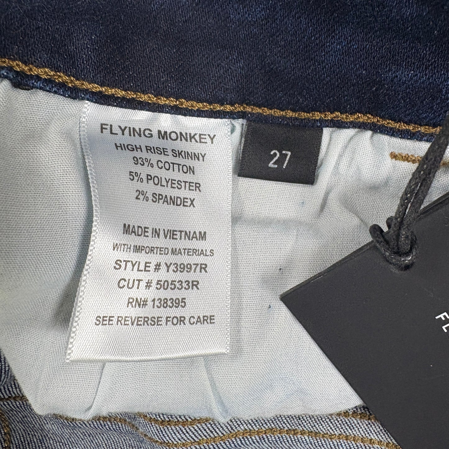 Flying Monkey Jeans Women’s 27x32 High Rise Skinny Dark Wash Stretch NWT $69