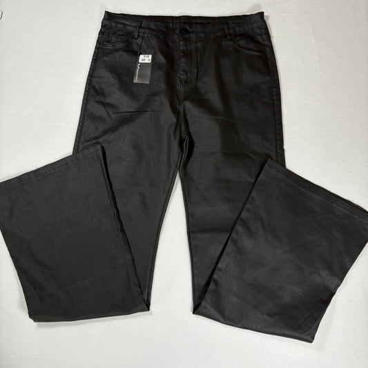 NWT Coated Black Pants Women’s 1XL Faux Leather Look Stretch Wide Leg High Rise