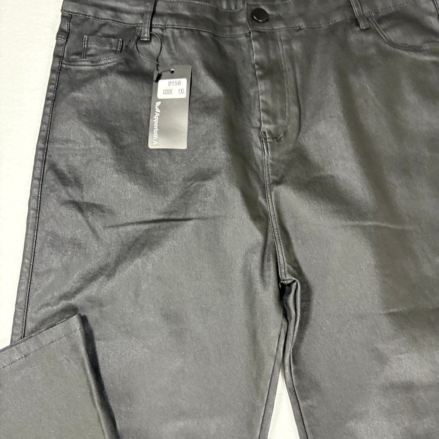 NWT Coated Black Pants Women’s 1XL Faux Leather Look Stretch Wide Leg High Rise