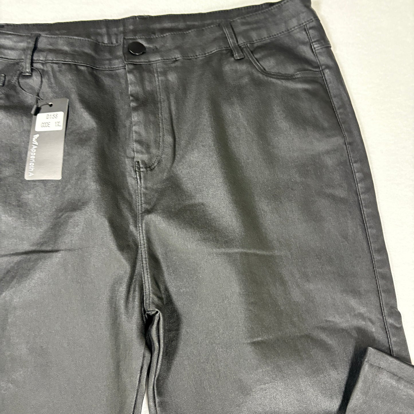 NWT Coated Black Pants Women’s 1XL Faux Leather Look Stretch Wide Leg High Rise