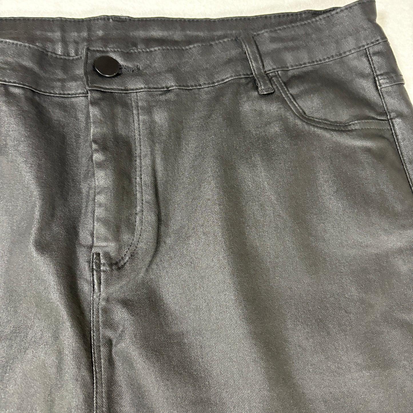 NWT Coated Black Pants Women’s 1XL Faux Leather Look Stretch Wide Leg High Rise