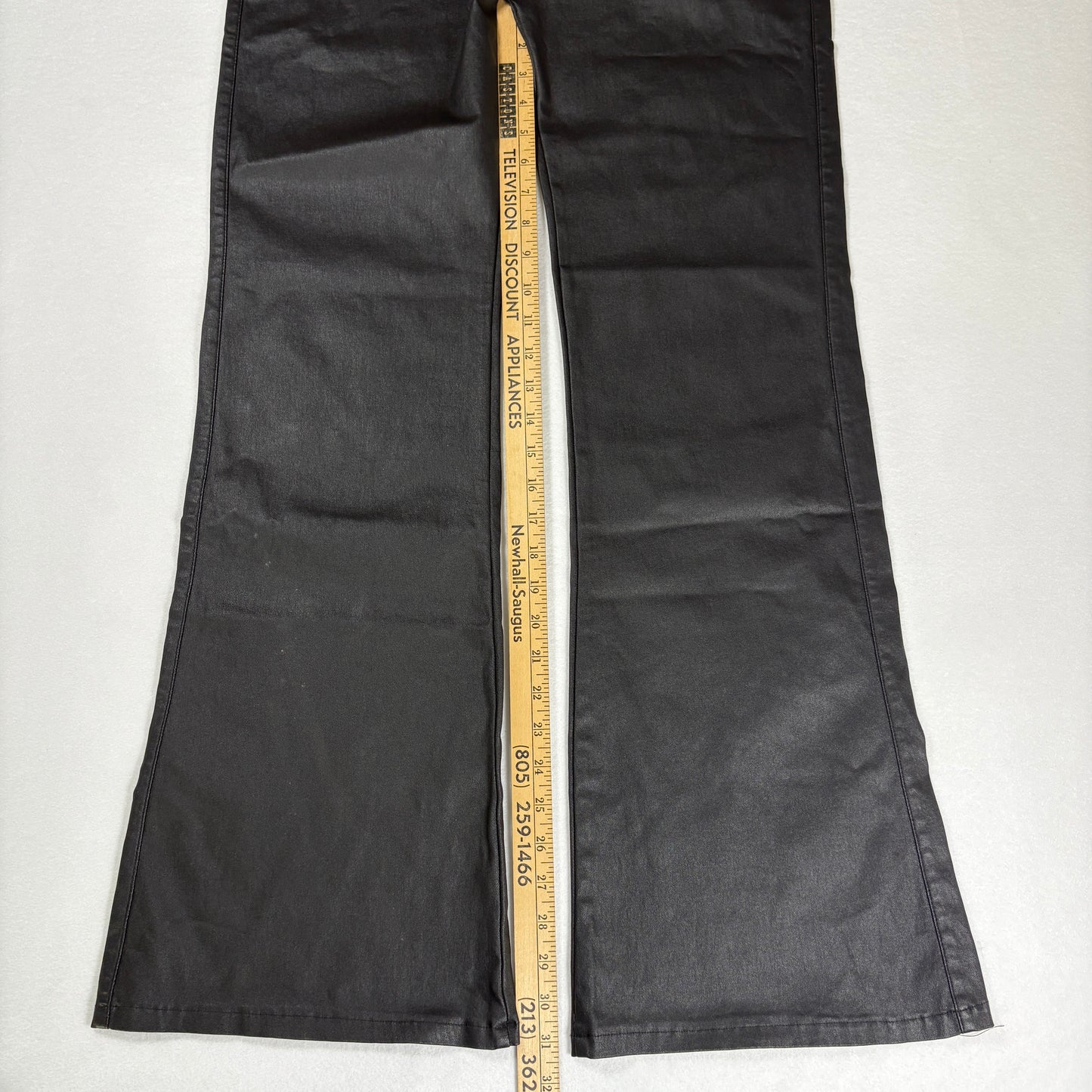 NWT Coated Black Pants Women’s 1XL Faux Leather Look Stretch Wide Leg High Rise