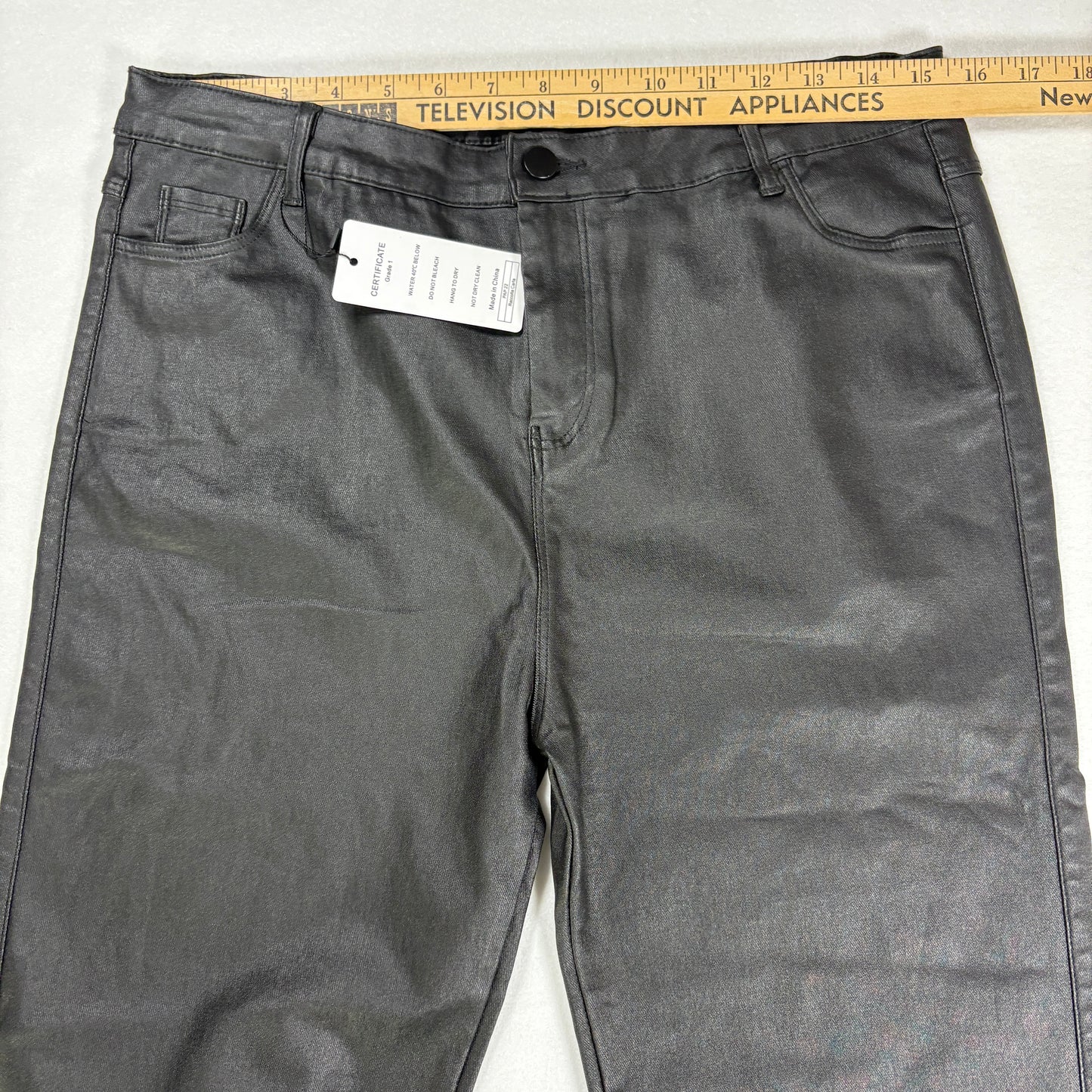 NWT Coated Black Pants Women’s 1XL Faux Leather Look Stretch Wide Leg High Rise