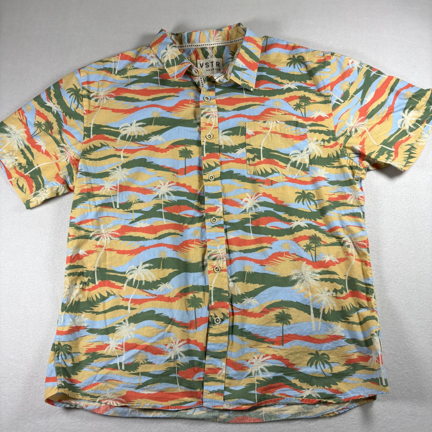 VSTR Premium Mens XXL Hawaiian Shirt Palm Tree Print Button Up Beach Y2K Summer