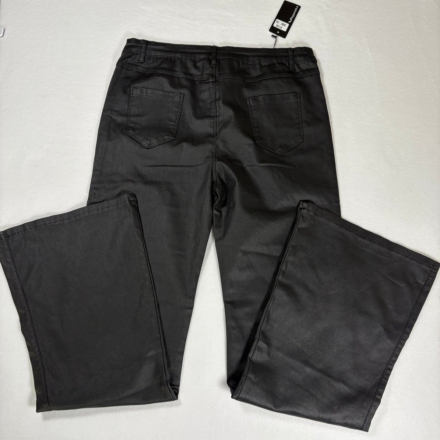 NWT Coated Black Pants Women’s 1XL Faux Leather Look Stretch Wide Leg High Rise