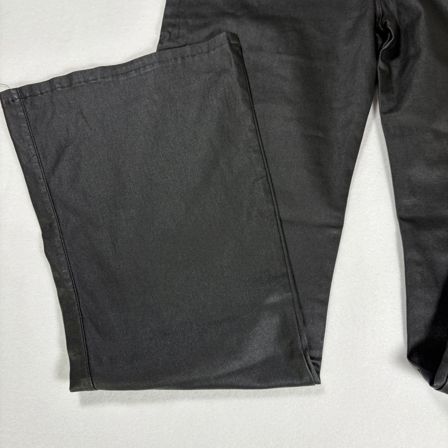 NWT Coated Black Pants Women’s 1XL Faux Leather Look Stretch Wide Leg High Rise