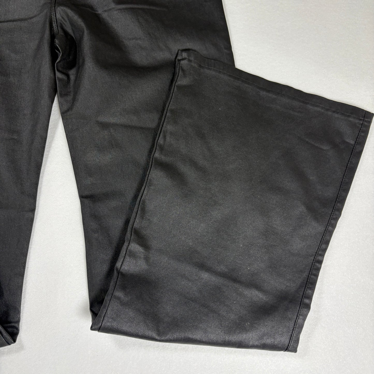 NWT Coated Black Pants Women’s 1XL Faux Leather Look Stretch Wide Leg High Rise