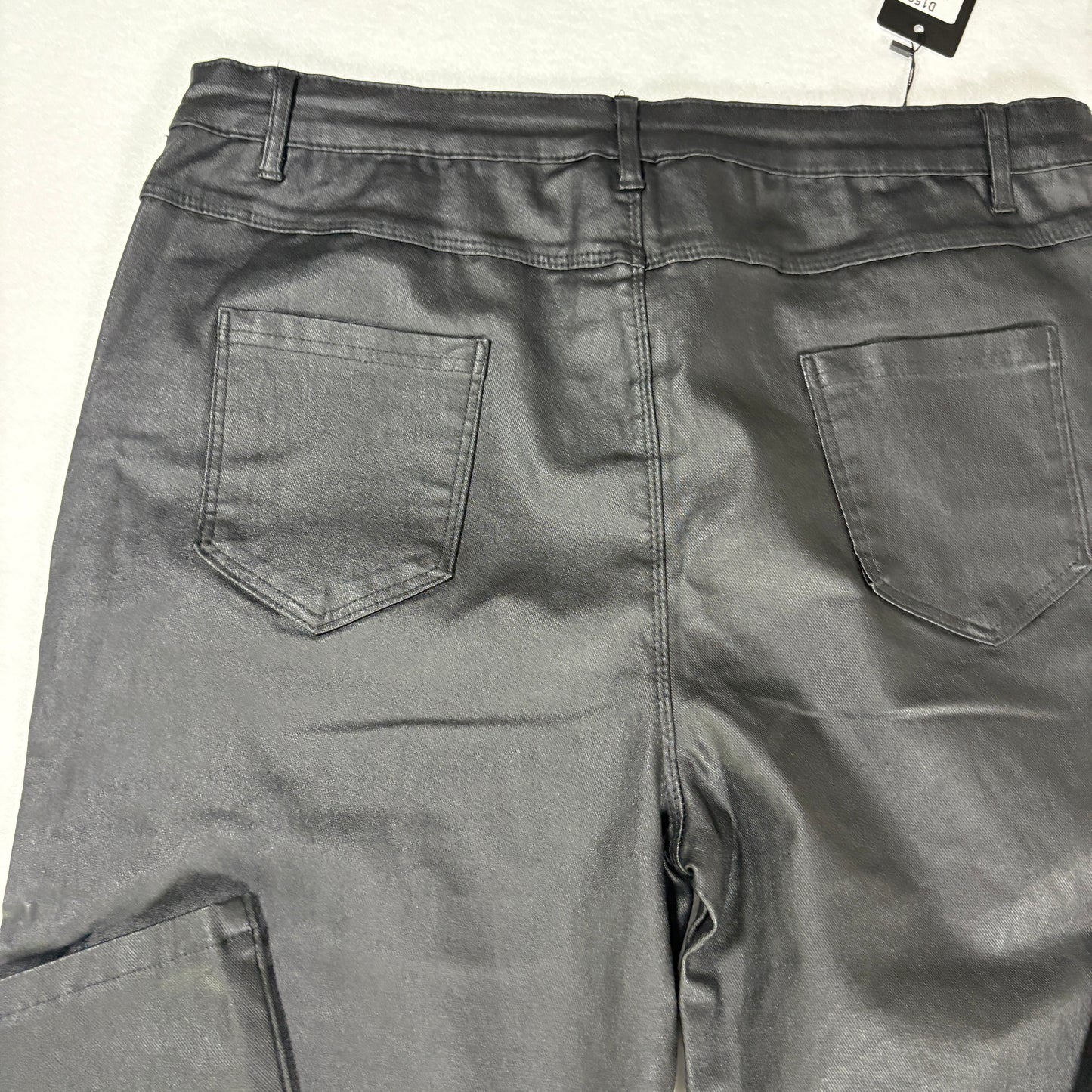 NWT Coated Black Pants Women’s 1XL Faux Leather Look Stretch Wide Leg High Rise