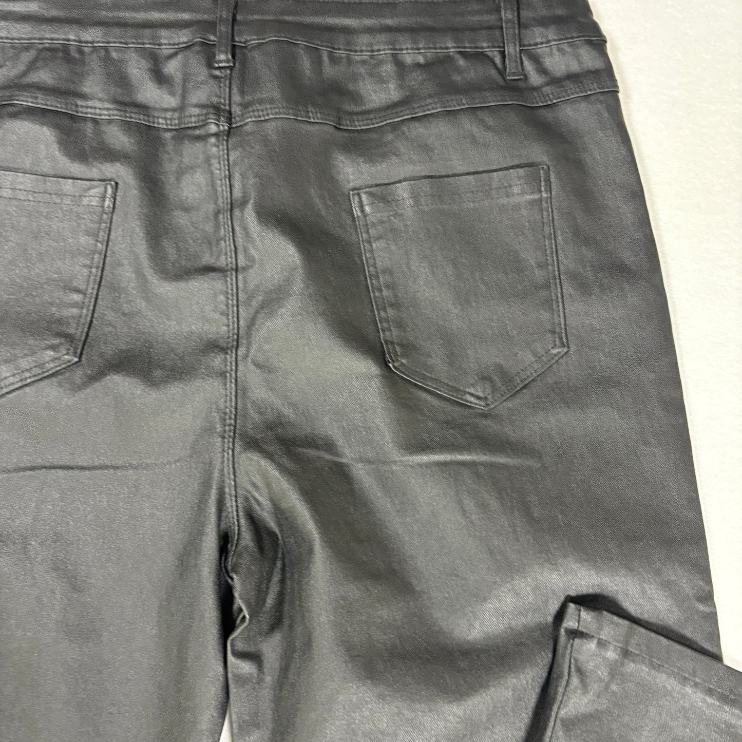 NWT Coated Black Pants Women’s 1XL Faux Leather Look Stretch Wide Leg High Rise