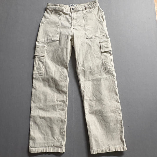 Hollister Utility Cargo Dad Pants High Rise Wide Leg Cream W28 Fits Like 28X29