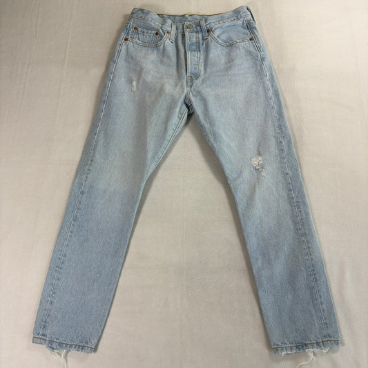 Levi's 501 S Women's 28x28 Straight Light Wash Distressed Denim Jeans Raw Hem Y2K