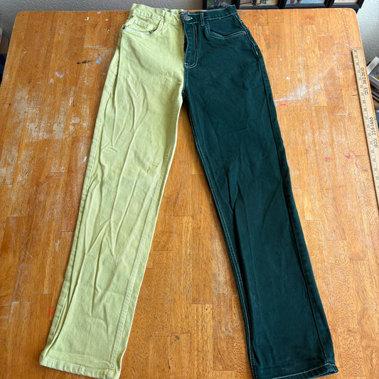 Nasty Gal Two Tone Jeans Womens US 4 Y2K High Rise Straight Leg Zipper Broken