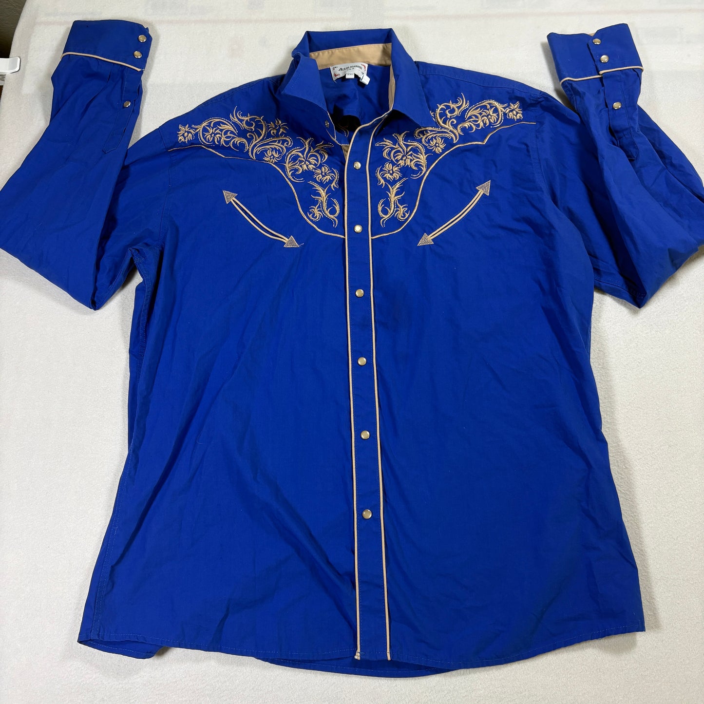 Ace Of Diamond Western Shirt Mens 2XL Blue Pearl Snap Cowboy Rodeo Embroidered
