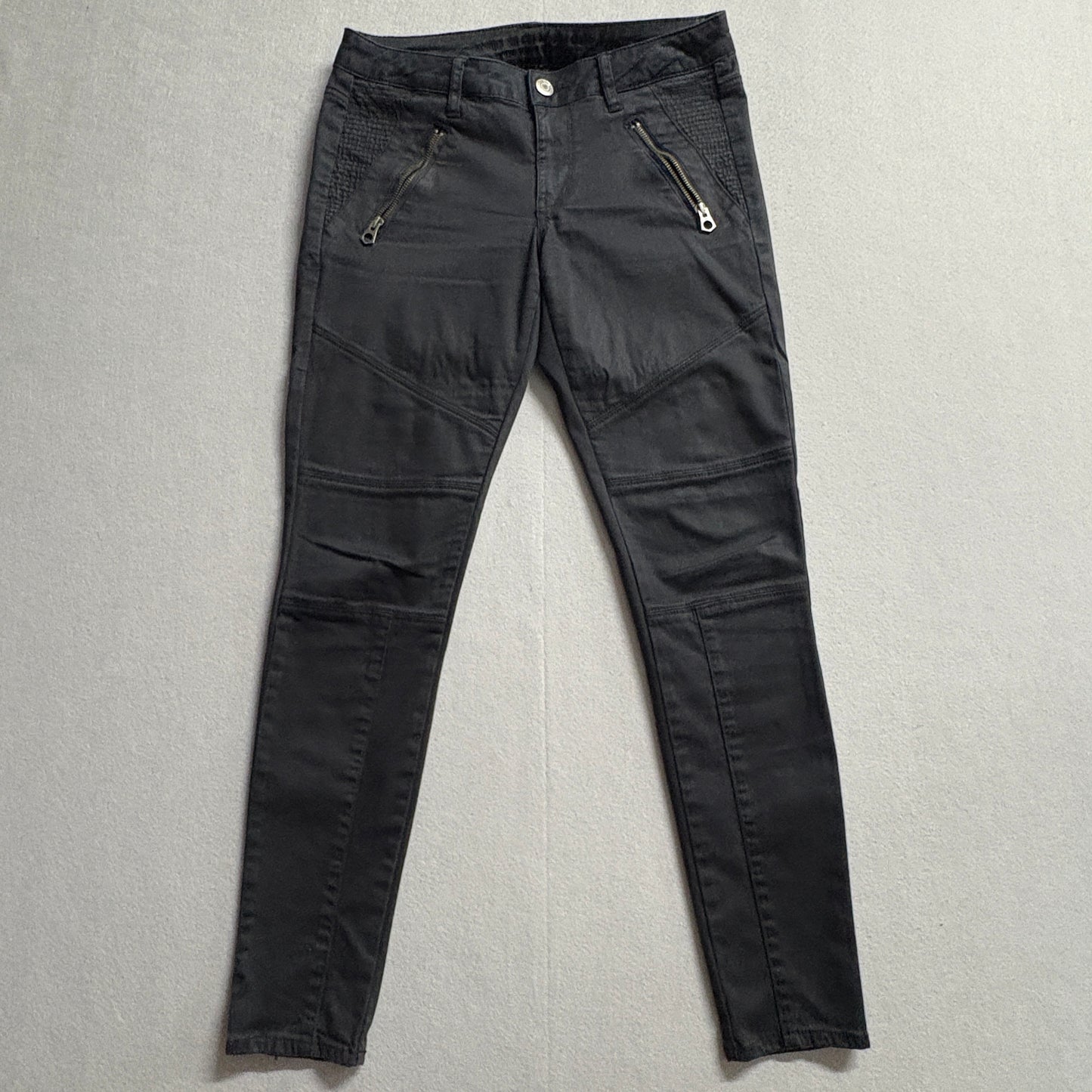 Moto Skinny Jeans Women Size 6 Fits Like 30X28 Black Stretch Biker Pants Zip